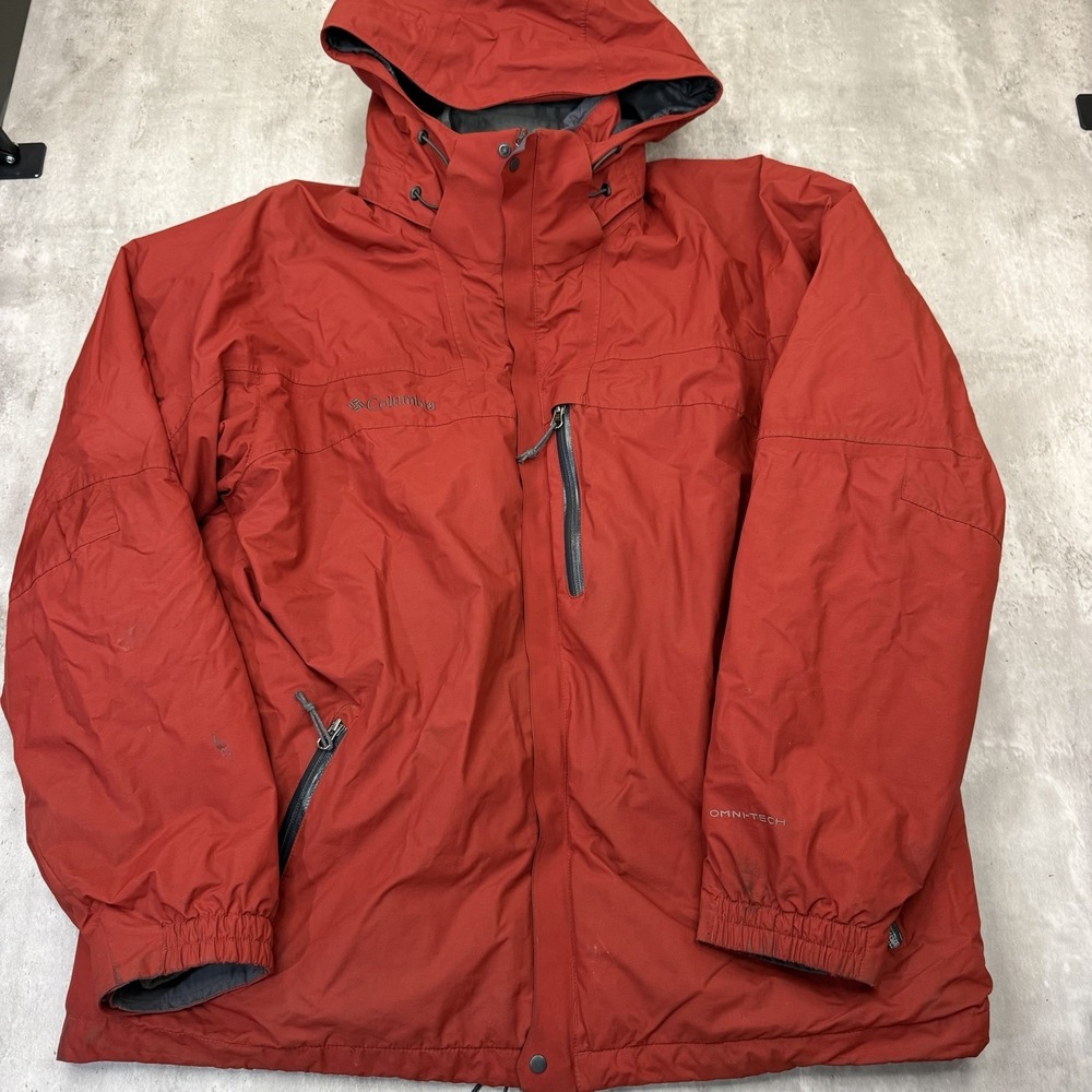 Columbia Omni-Tech Jacket Mens Large Red Hooded Waterproof Interchange XM3234